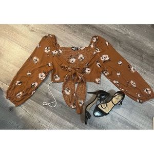 Audrey 3+1 Tied Long Sleeve Crop Top